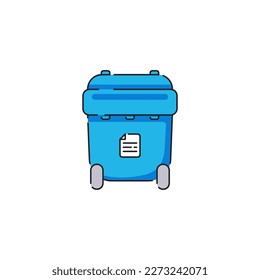 Waste bin. Blue garbage bin for paper vector isolated illustration icon on white background. Cartoon trash can sticker or label.