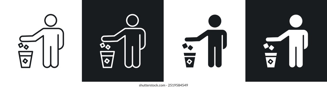 Waste Bin icon collection in black and white filled and stroke line style.