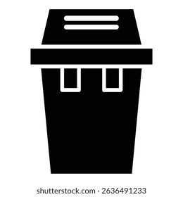 Waste Bin icon Flat outline fill black and white