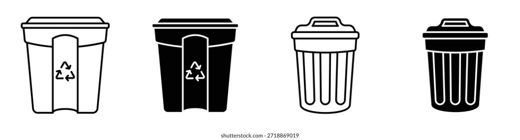 Ícone de lixeira em pacote de estilo linear e clipart sobre fundo branco.