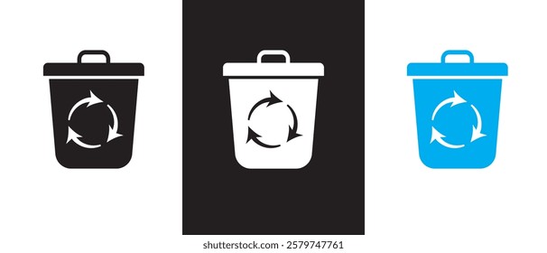 Waste bin icon set on white background. Trash or Rubbish bin icon in flate style. Containing recycling, waste management in Silhouette Style. Delete icon, vector illustration.
