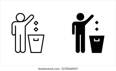 Waste Bin icon set, Throw garbage. Tidy man. Symbol keep clean. vector illustration on white background