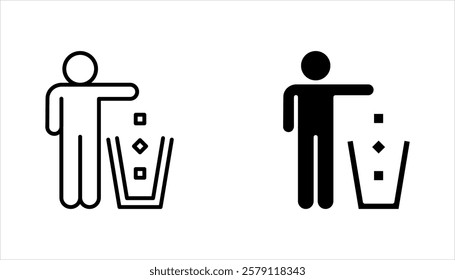 Waste Bin icon set, Throw garbage. Tidy man. Symbol keep clean. vector illustration on white background