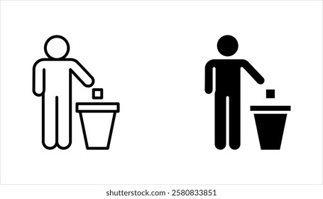 Waste Bin icon set, Throw garbage. Tidy man. Symbol keep clean. vector illustration on white background