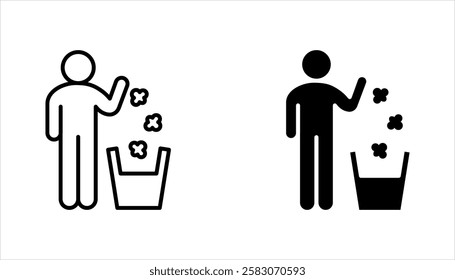 Waste Bin icon set, Throw garbage. Tidy man. Symbol keep clean. vector illustration on white background