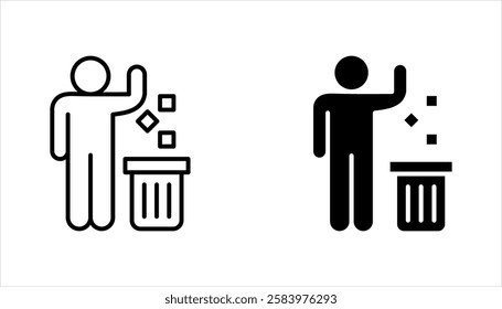 Waste Bin icon set, Throw garbage. Tidy man. Symbol keep clean. vector illustration on white background