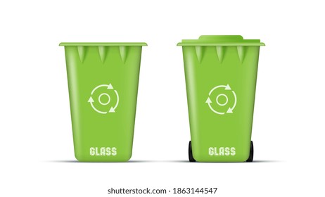 Basura con tapa y ruedas. Poder de basura verde realista. Concepto de OCE. Vector.