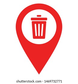 Waste bin and location pin on white