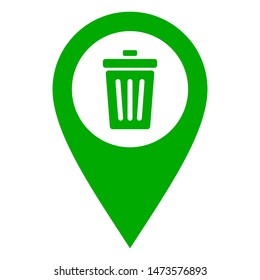 Waste bin and location pin on white