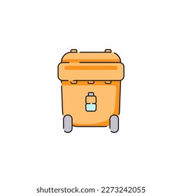 Waste bin. Orange garbage bin for plastic vector isolated illustration icon on white background. Cartoon trash can sticker or label.