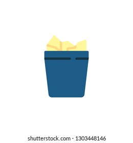Waste bin with paper flat icon, vector sign, colorful pictogram isolated on white. Trash bin basket symbol, logo illustration. Flat style design
