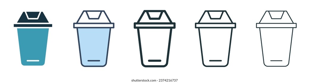 Waste bin sign icon set. Garbage dispose container vector symbol. Delete dustbin button vector sign for ui designs.
