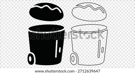 Waste bin with wheels and removable lid Silhouette and Outline