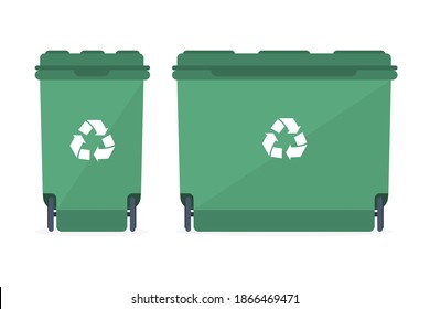 Waste bins of different sizes with a recycling sign. Vector illustration.