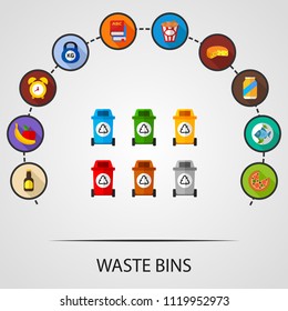 Waste bins flat icons concept. Vector illustration. Element template for design.