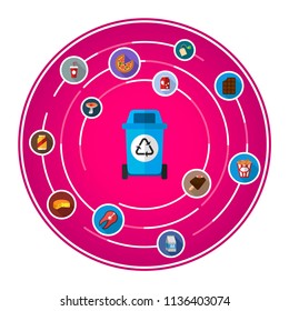 Waste bins flat icons concept. Vector illustration. Element template for design.
