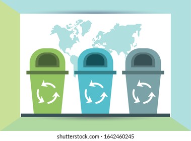 waste bins with recycle arrows vector illustration design