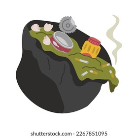 Waste in black garbage bag flat icon. Vector illustration