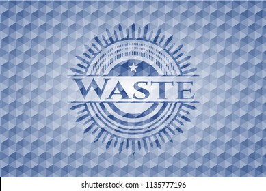 Waste blue emblem or badge with geometric pattern background.