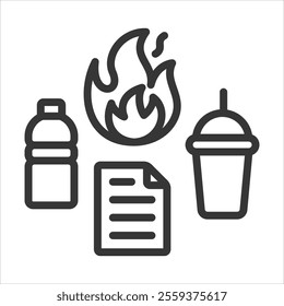 Waste Burning Outline Icon Vector Illustration