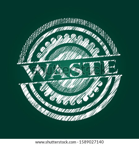 Waste chalk emblem written on a blackboard. Vector Illustration. Detailed.
