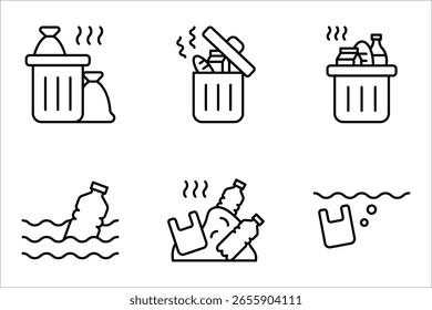 Conjunto de iconos de colección de residuos. diseño de línea delgada, Ilustración vectorial sobre fondo blanco