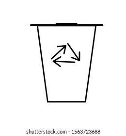 Waste container, dustbin, trash or garbage can isolated on white background. Bin for rubbish or litter collection with recycling symbol. Colorful vector illustration in modern line art style.
