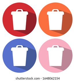 Icono de contenedor de residuos. Ilustración vectorial moderna de diseño plano. Aislado sobre un fondo de color elegante. Icono de sombra larga plana. Elementos de diseño plano.