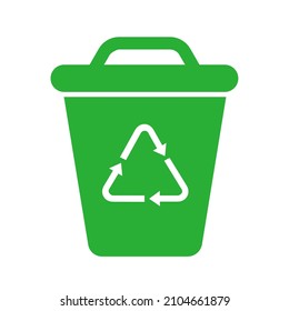 Waste container and trash can for recycling and reusage. Recycle symbol, sign, icon and pictogram on dustbin. Vector illustration isolated on white.