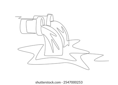 Waste discharge pipe into the river. Water pollution concept one-line drawing