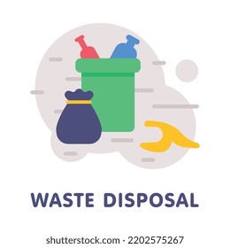 Waste Disposal with Dustbin Full of Garbage and Trash Vector Illustration