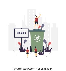 Waste disposal education flat illustration.Vector design.Suitable for landing page, ui, website, mobile app, editorial, poster, flyer, article, and banner.