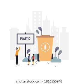 Ilustración plana de la educación sobre eliminación de residuos.Diseño vectorial.Adecuado para página de inicio, ui, sitio web, aplicación móvil, editorial, afiche, volante, artículo y banner.