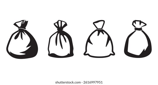 Waste disposal garbage bag icons in silhouette vector illustration