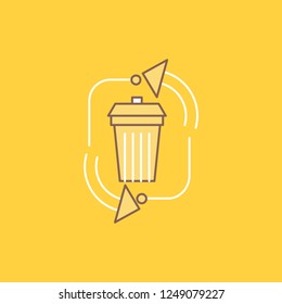waste, disposal, garbage, management, recycle Flat Line Filled Icon. Beautiful Logo button over yellow background for UI and UX, website or mobile application