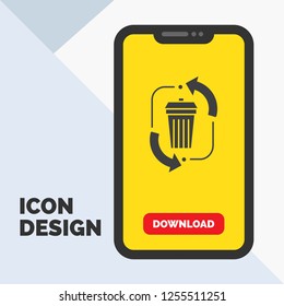 waste, disposal, garbage, management, recycle Glyph Icon in Mobile for Download Page. Yellow Background