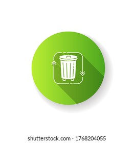 Desecho de residuos diseño plano verde de sombra larga icono de glifo. Reciclar basura. Reducir la basura. Gestión de basura y separación de la basura. Contaminación ambiental. Ilustración de color RGB de silueta