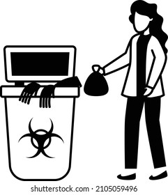 Waste Disposal And Management Service Concept, Biohazardous Through Ppe Vector Icon Design, Medical And Healthcare Scene Symbol,Disease Diagnostic Sign, Doctor And Patient Character Stock Illustration