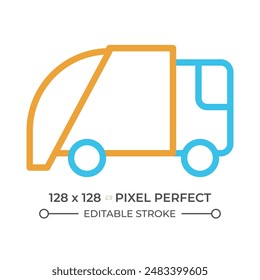 Waste disposal two color line icon. Garbage management. Transportation of trash to landfill. Public utility bicolor outline symbol. Duotone linear pictogram. Isolated illustration. Editable stroke