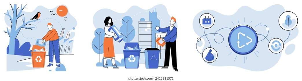 Waste disposal. Vector illustration. Being eco-conscious means embracing mindset environmental responsibility It is about making conscious choices to recycle, reduce, and reuse Eco-friendly practices