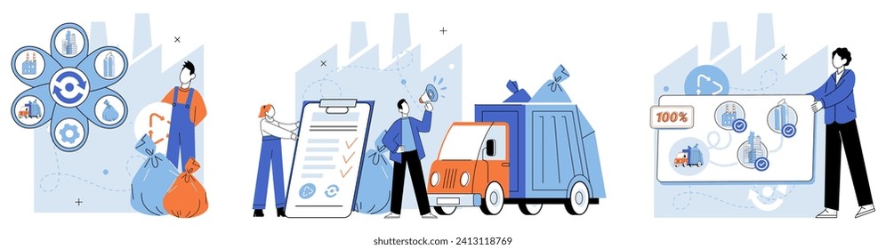 Waste disposal. Vector illustration. By transforming discarded materials into valuable resources, we creduce our reliance on virgin materials and promote circular economy These practices contribute