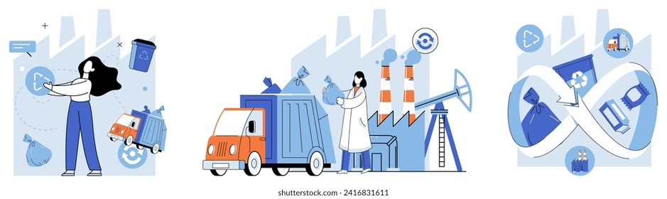 Waste disposal. Vector illustration. By embracing innovative technologies and sustainable practices, we cminimize waste, conserve resources, and promote cleaner and healthier environment