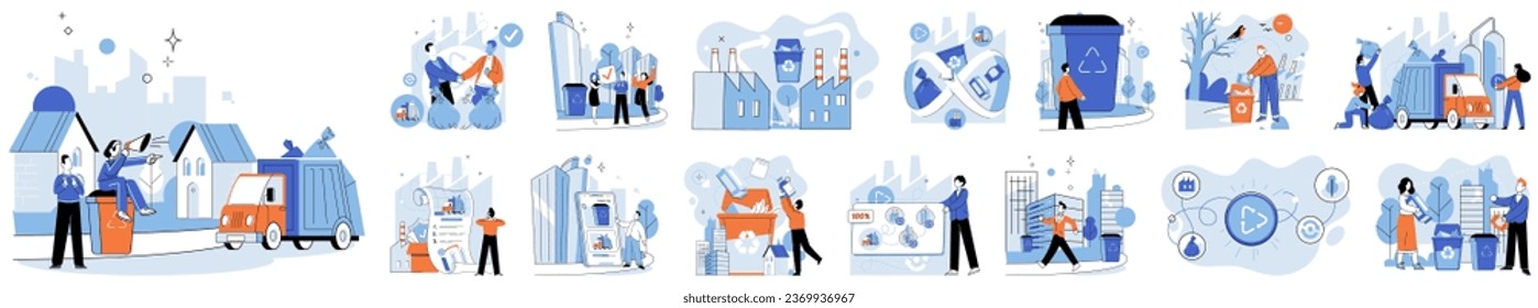 Waste disposal. Vector illustration. Eco-friendly practices prioritize sustainability, aiming to minimize waste generation and promote cleaner, greener planet Sorting waste is akin to unraveling