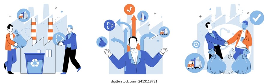 Waste disposal. Vector illustration. It involves optimizing use resources, such as energy, water, and raw materials, to minimize waste generation By embracing sustainable practices and adopting