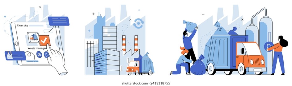 Waste disposal. Vector illustration. Junk and waste find new life through recycling and upcycling By transforming discarded materials into valuable resources, we reduce our reliance