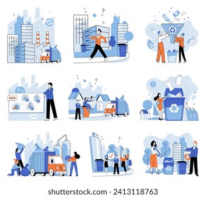 Waste disposal. Vector illustration. Waste disposal is like taking responsibility for garbage and trash we generate, ensuring they are properly managed and processed It is metaphorical