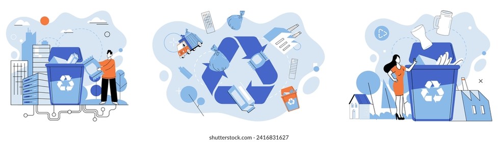 Waste disposal. Vector illustration. Waste disposal is like taking responsibility for garbage and trash we generate, ensuring they are properly managed and processed It is metaphorical