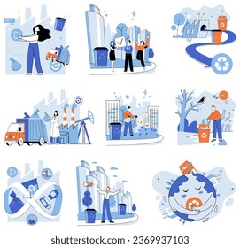 Waste disposal. Vector illustration. Sorting waste is akin to unraveling complexity our consumption habits It involves separating different types waste, such as paper, plastic, glass, and organic