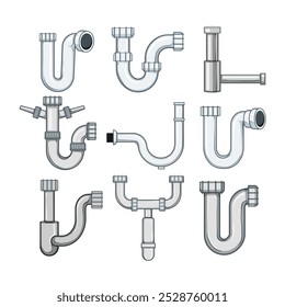 waste drain trap set cartoon. pipe sewer, odor blockage, installation maintenance waste drain trap sign. isolated symbol vector illustration