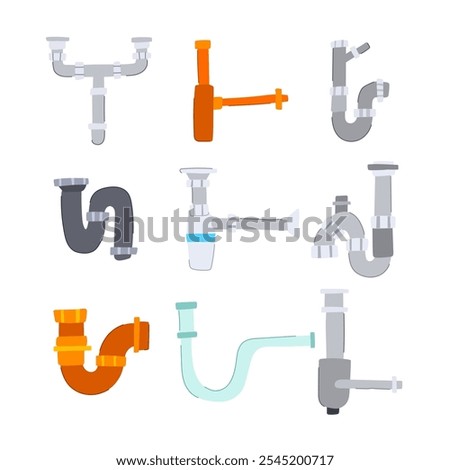 waste drain trap set cartoon. siphon clog, pipe sewer, odor blockage waste drain trap sign. isolated symbol vector illustration